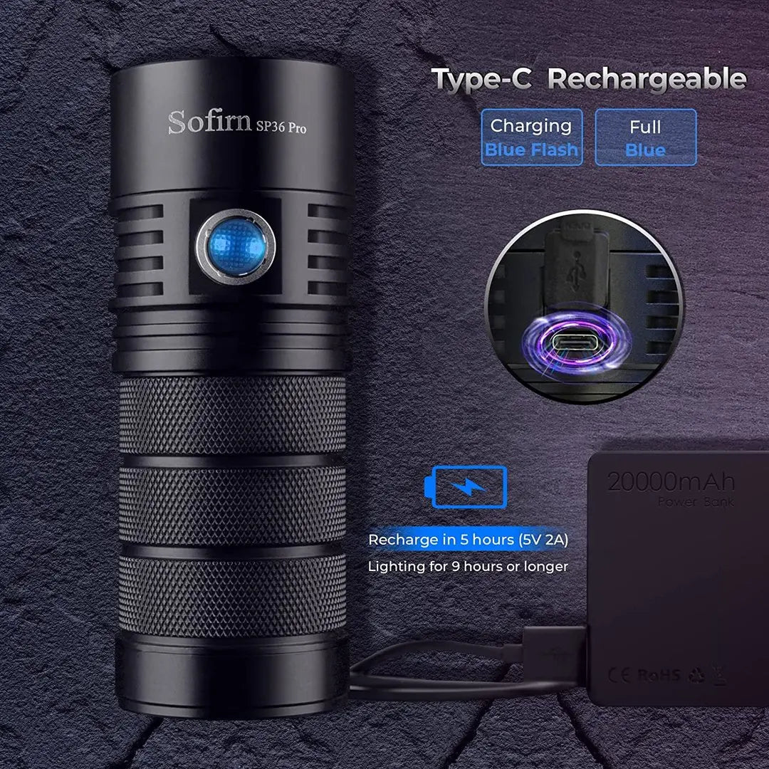 Sofirn SP36 Pro 8000lm USB C Rechargeable 4 SST40 Flashlight