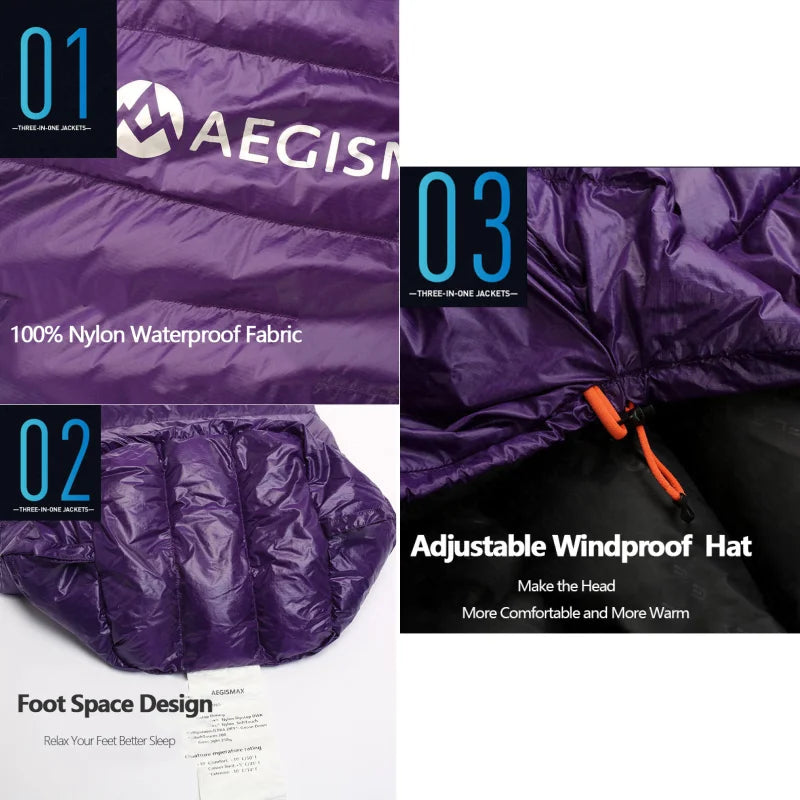 AEGISMAX Goose Down Sleeping Bag 700FP Ultralight Envelope Style