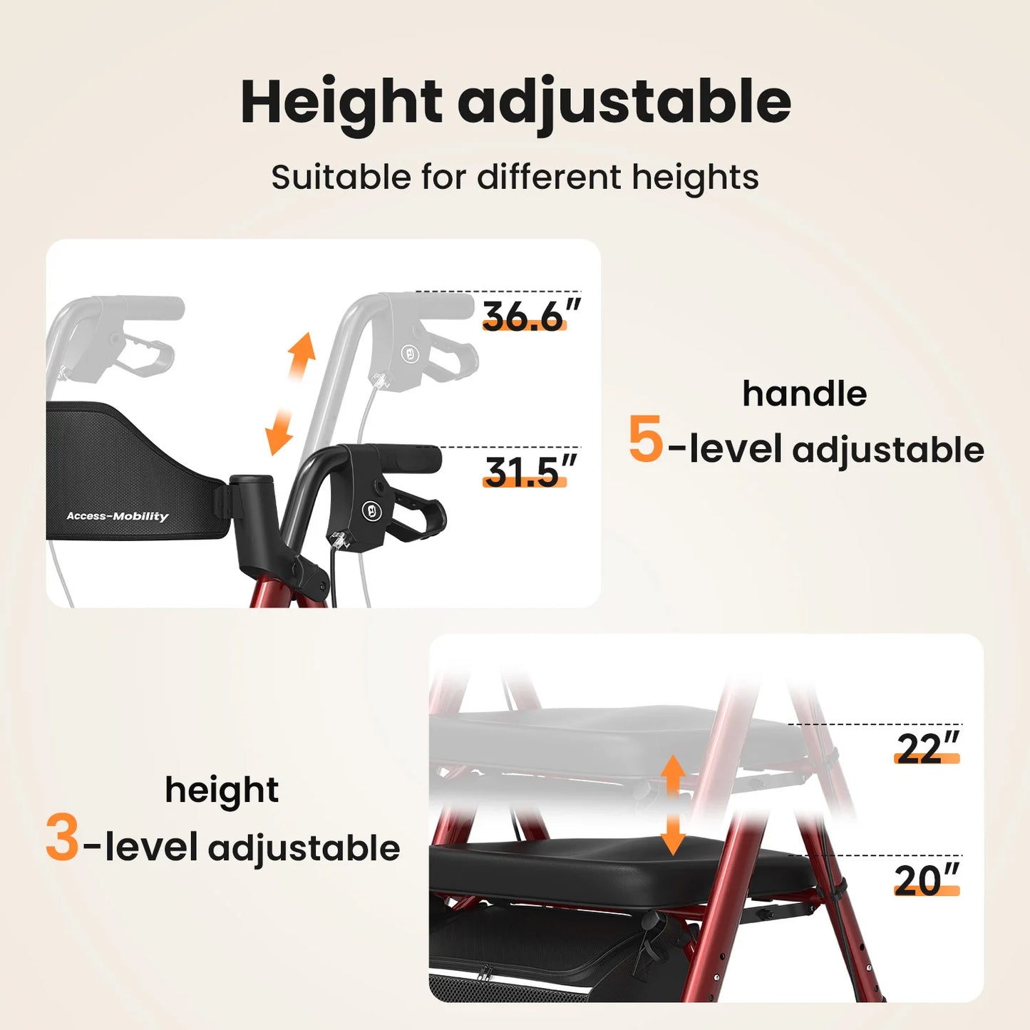 Maidesite Foldable Rollator Walker For Seniors With Seat And Aluminum