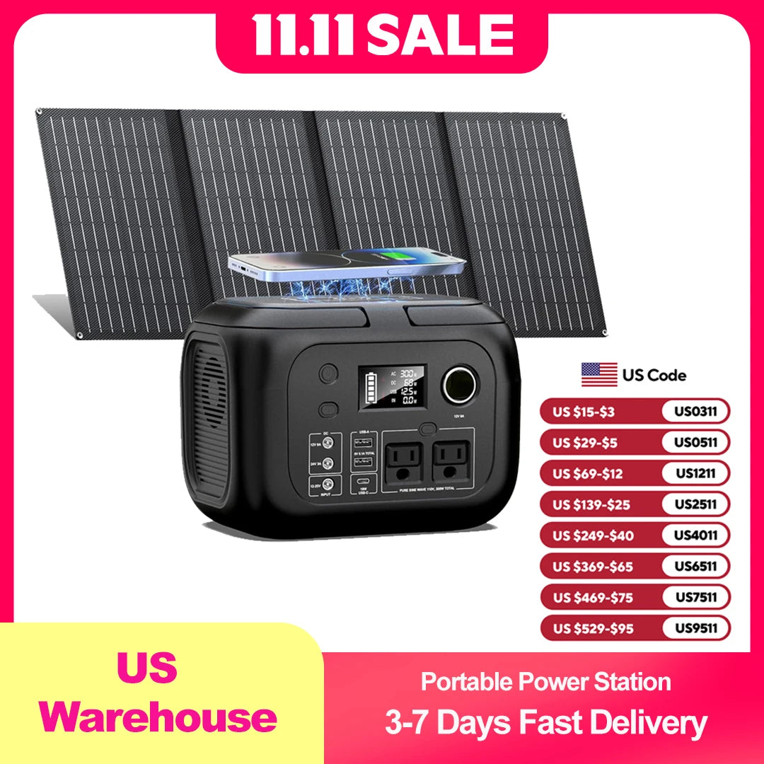 SinKeu 300W 260Wh Portable Power Station With 40W Solar