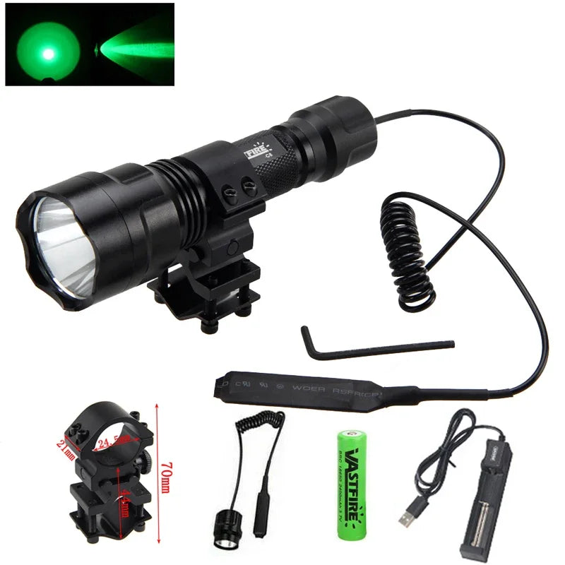 LED Tactical Hunting Flashlight 2500LM Waterproof USB Rechargeable Torch
