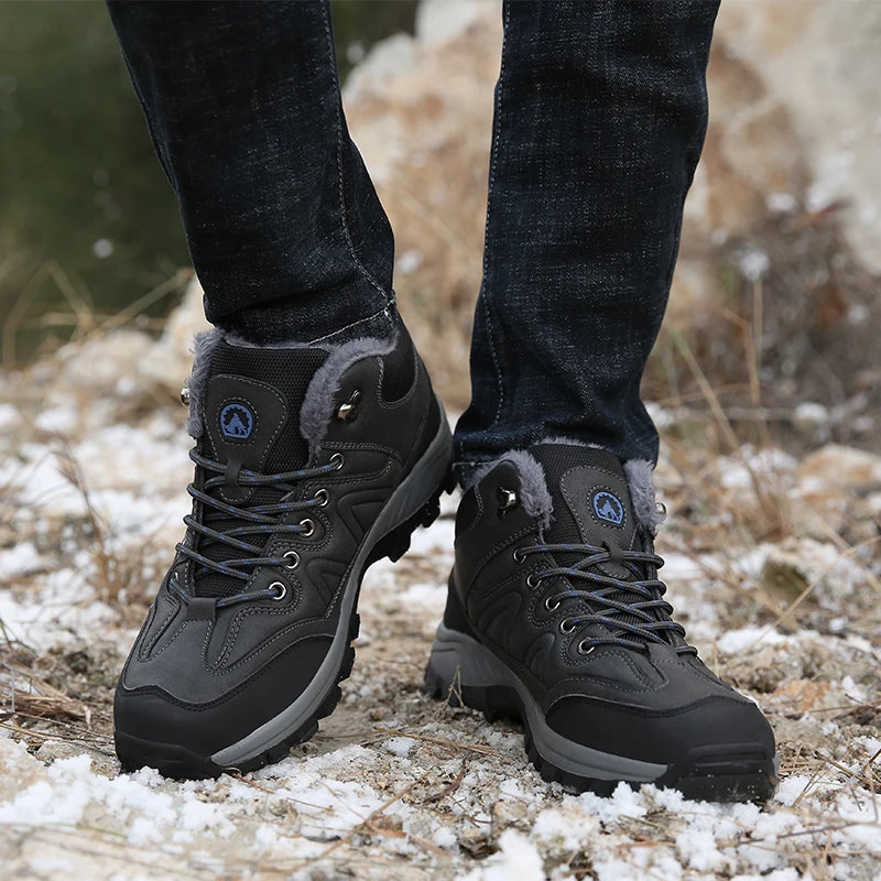 Senlongbaocn Winter Mens Snow Boots Leather Waterproof