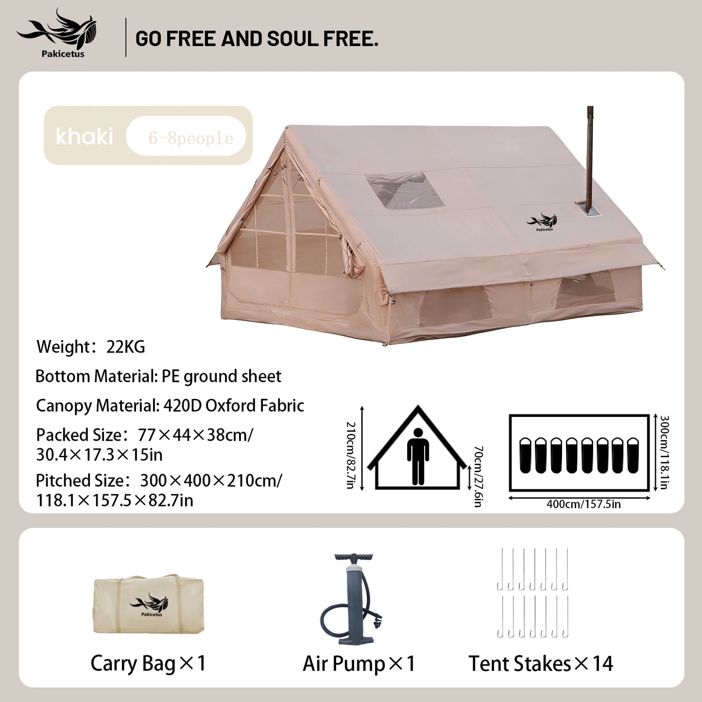 Pakicetus Quick Setup Inflatable Camping Tent Waterproof Carry Bag