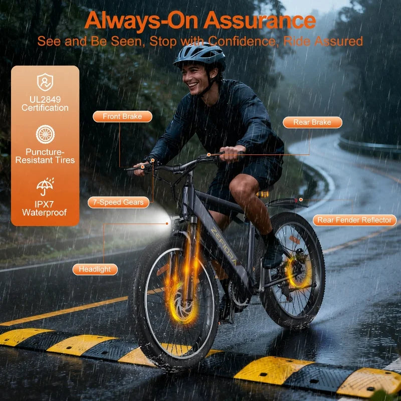 ZEFIORA 1000W Electric Mountain Bike with 48V Battery