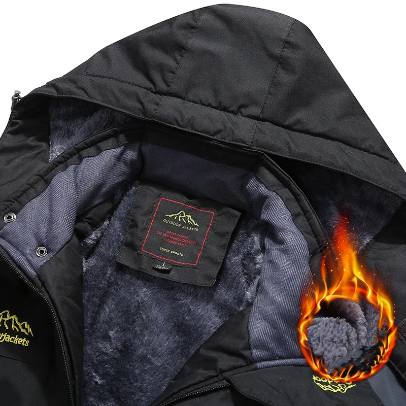 CHRLCK Waterproof Hiking Jacket For Men Windproof Velvet Warm