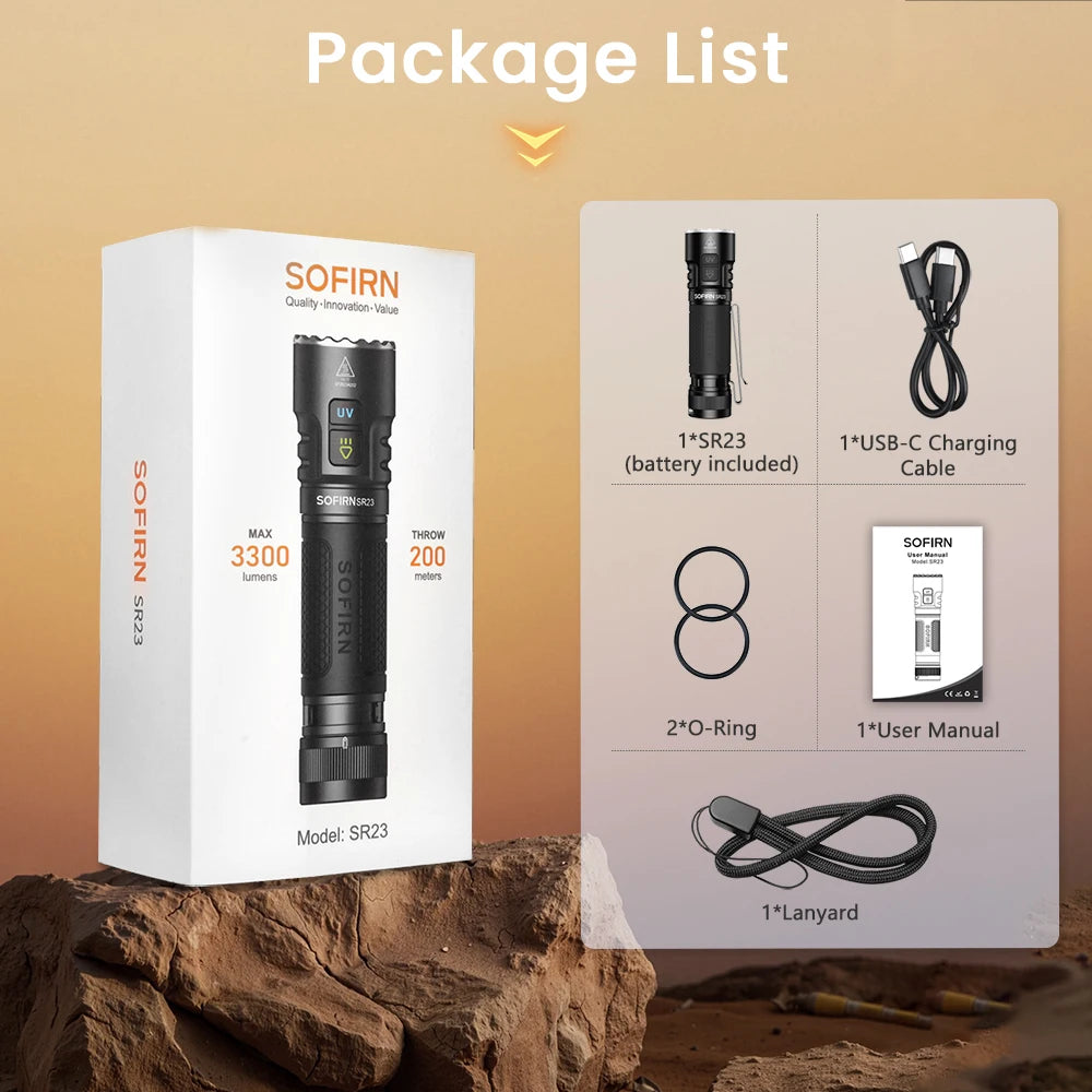 Sofirn SR23 UV Flashlight 3300LM Dual Switch USB C Rechargeable