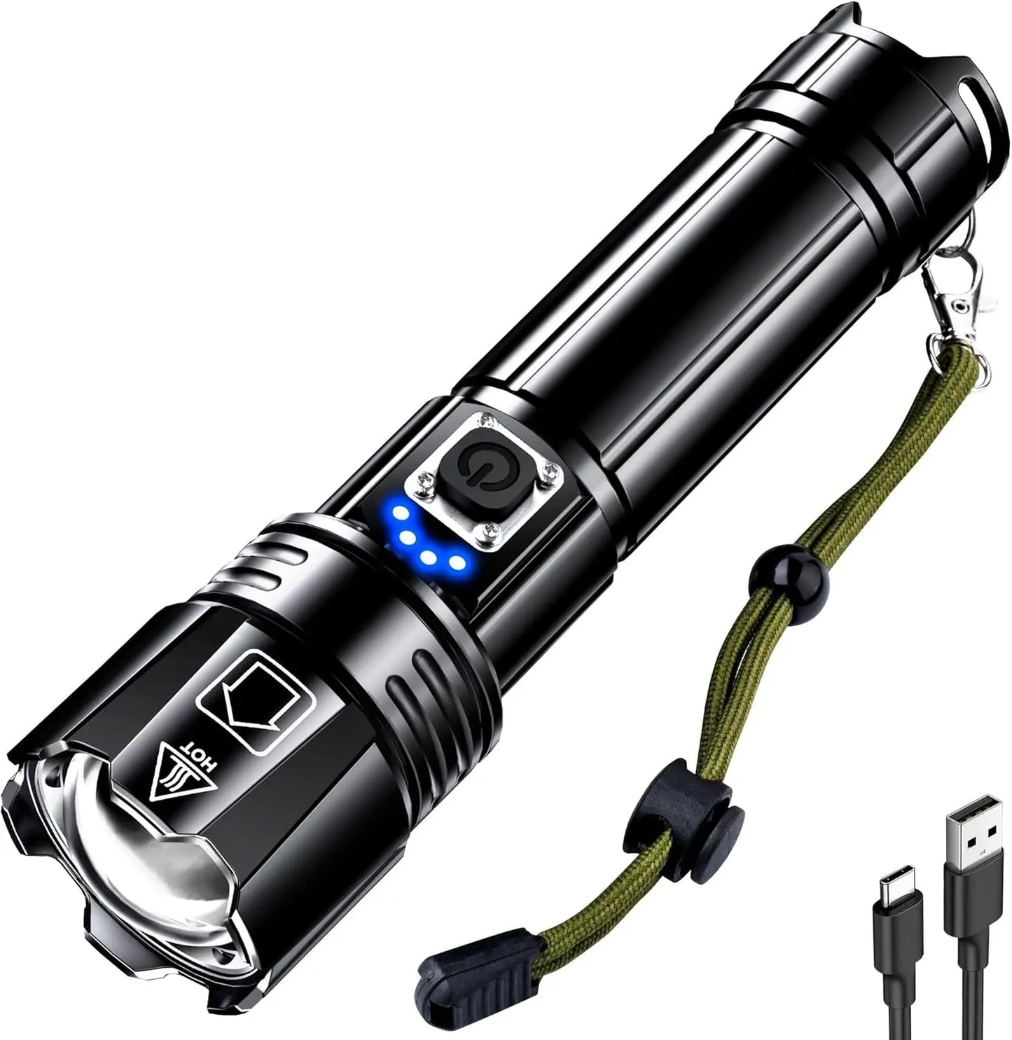 Rechargeable LED Flashlight Zoomable USB C 5 Modes IPX7 Camping