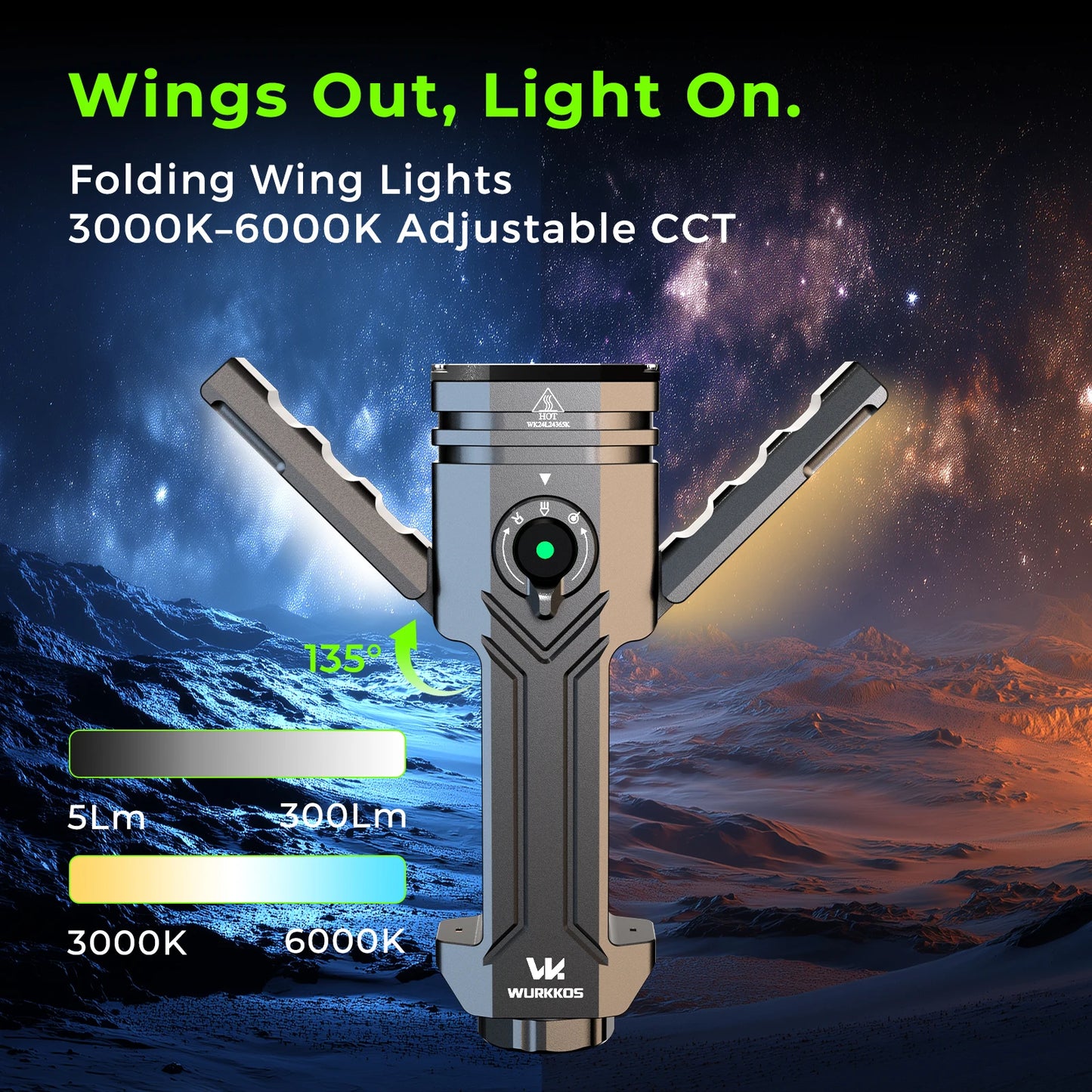 Wurkkos HD02 LED Flashlight Rechargeable Magnetic Folding Torch for Camping