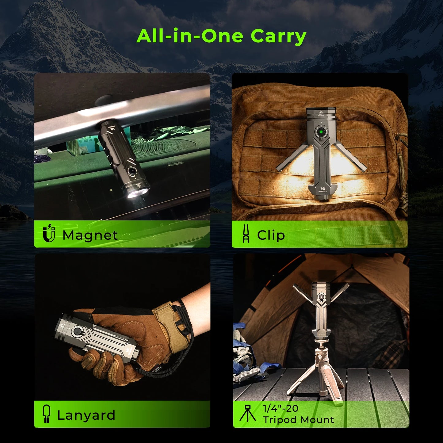 Wurkkos HD02 LED Flashlight Rechargeable Magnetic Folding Torch for Camping