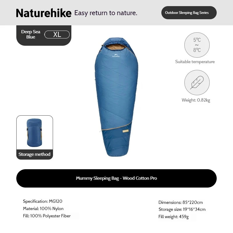 Naturehike 2026 MG120/270 Mummy Sleeping Bag Outdoor Camping Lightweight Warm Sleeping Bag Winter Thick Cold Proof Sleeping Bag