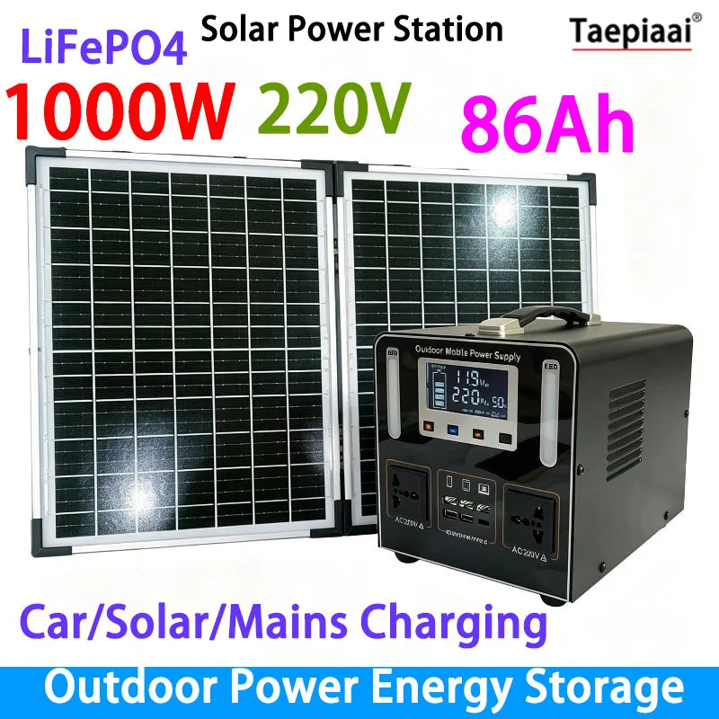 Taepiaai LiFePO4 Portable Solar Power Station 220V 1000W 86Ah