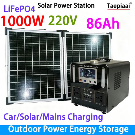 Taepiaai LiFePO4 Portable Solar Power Station 220V 1000W 86Ah