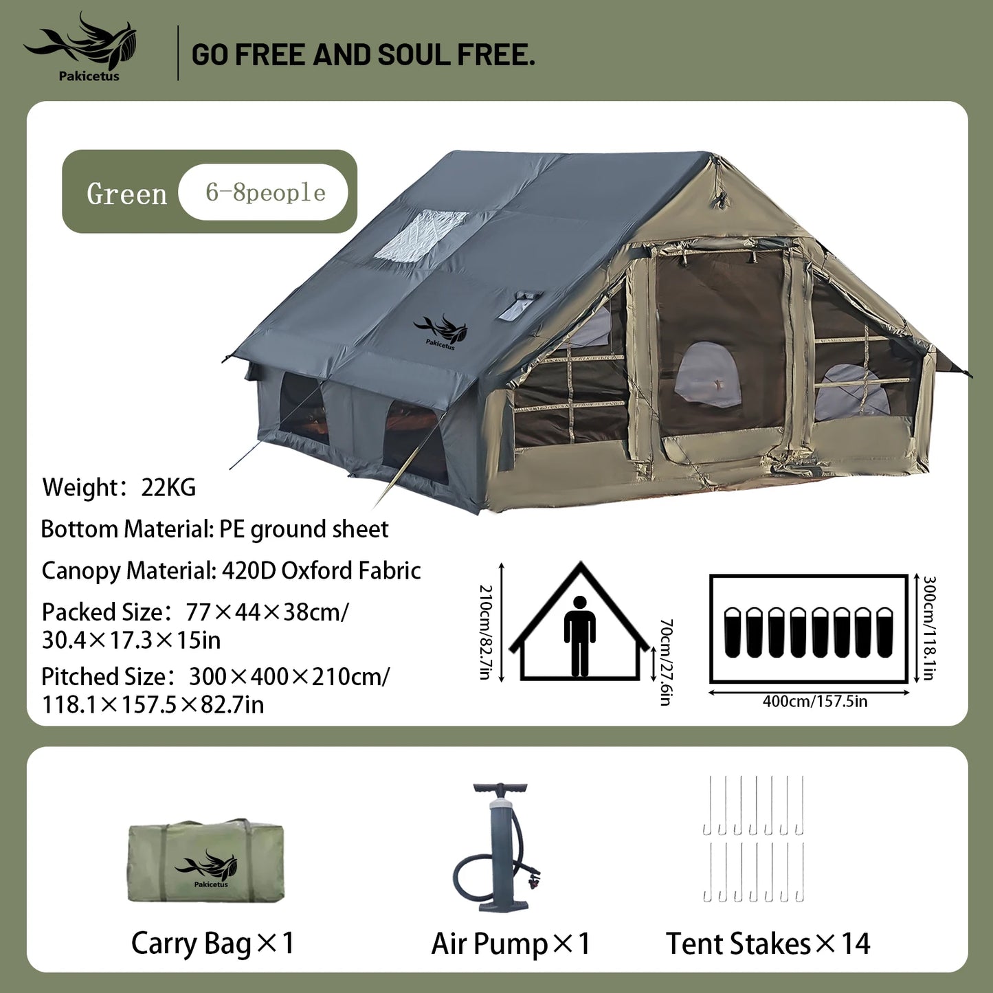 Pakicetus Quick Setup Inflatable Family Tent for Four to Eight