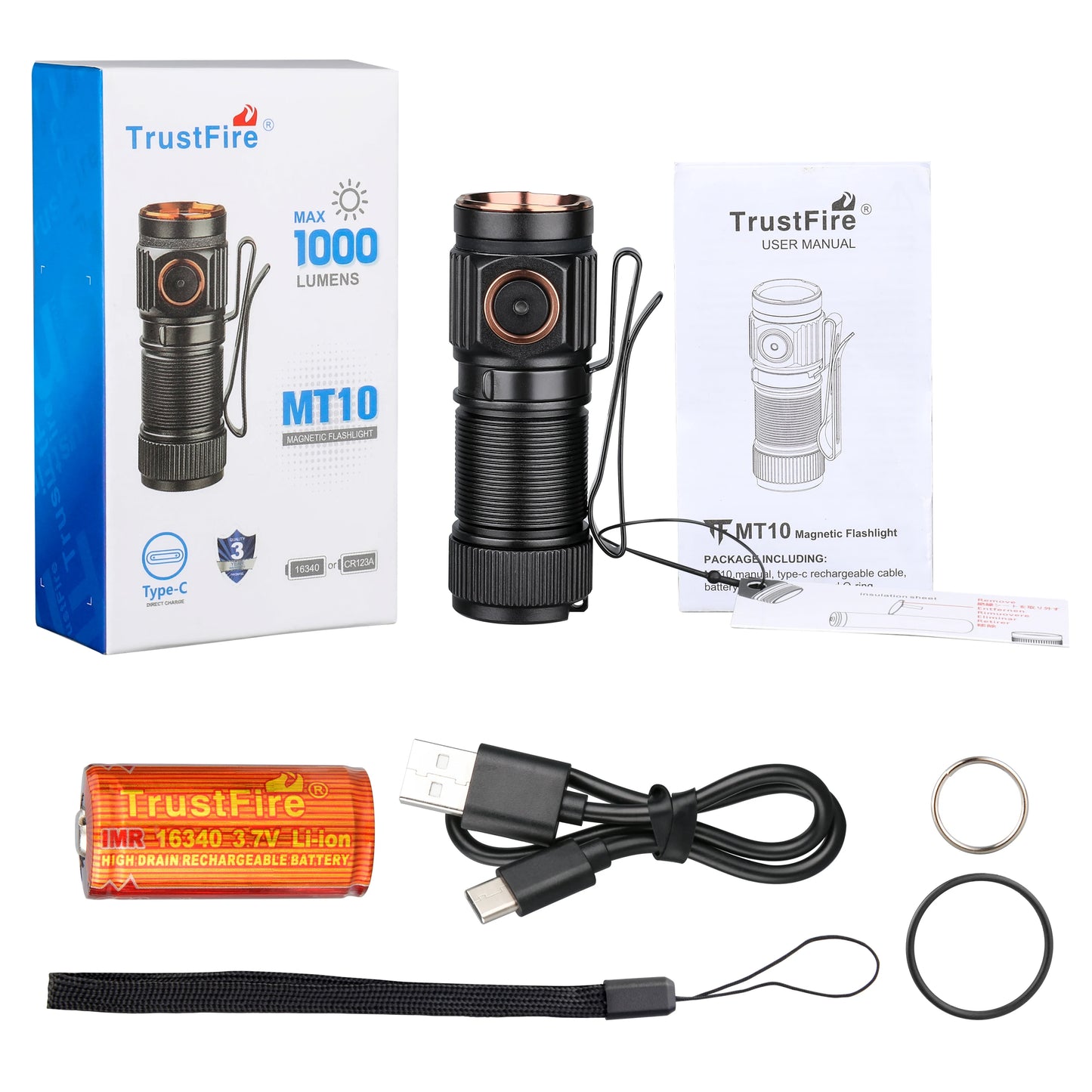 TrustFire MT10 1000 Lumen USB C Rechargeable LED Flashlight Magnet