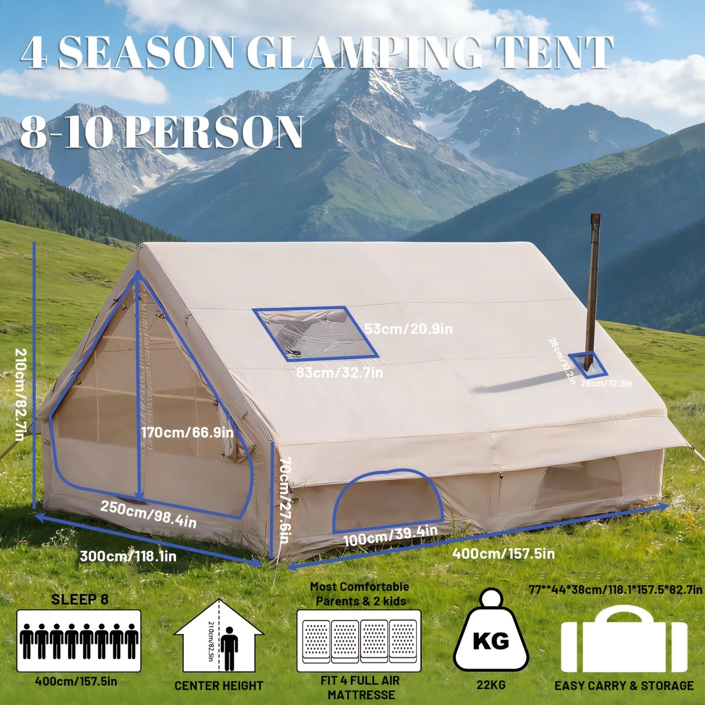 Inflatable Camping Tent With Skylight And Breathable Mesh Four Season