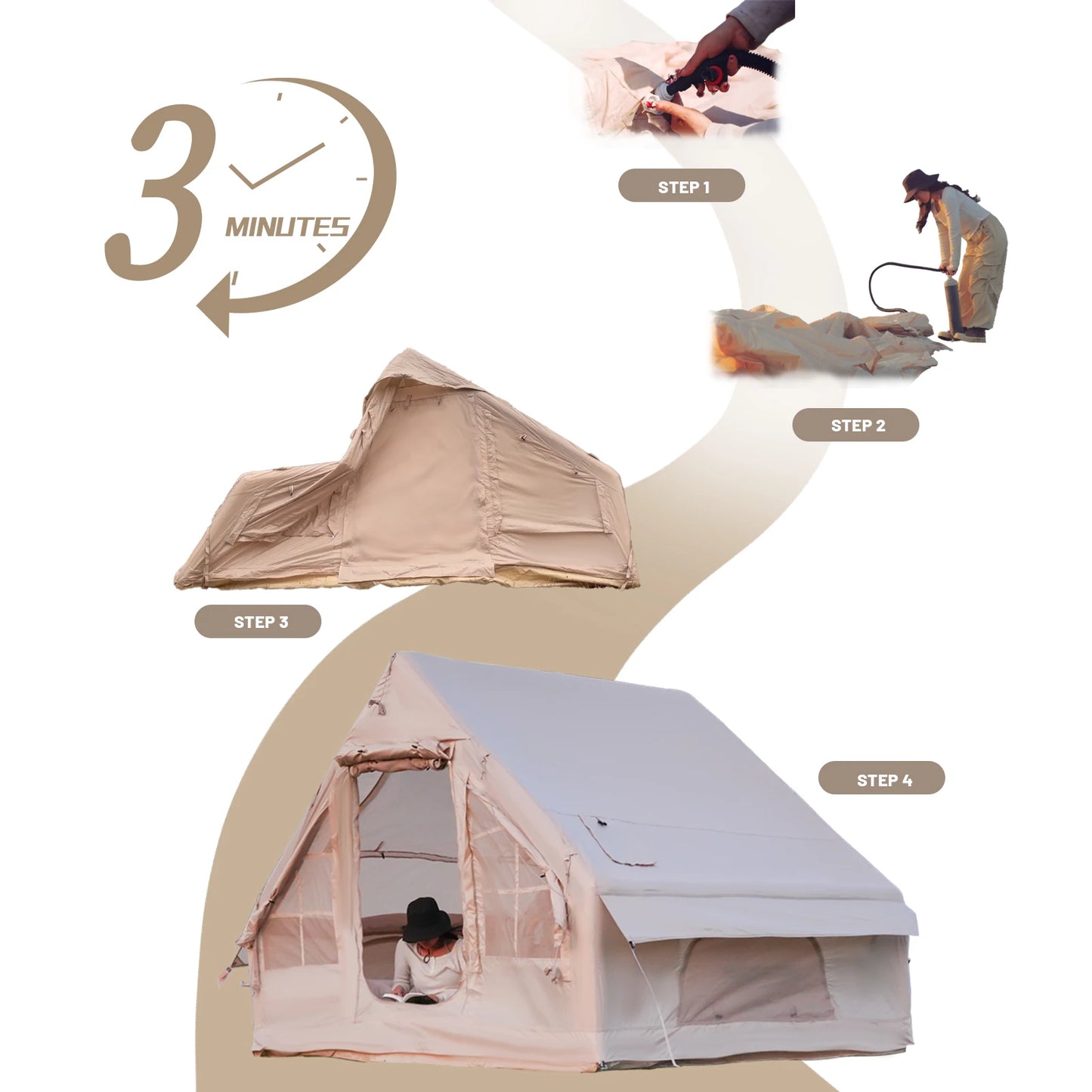 Pakicetus Inflatable Camping Tent Quick Setup 4-Season Shelter