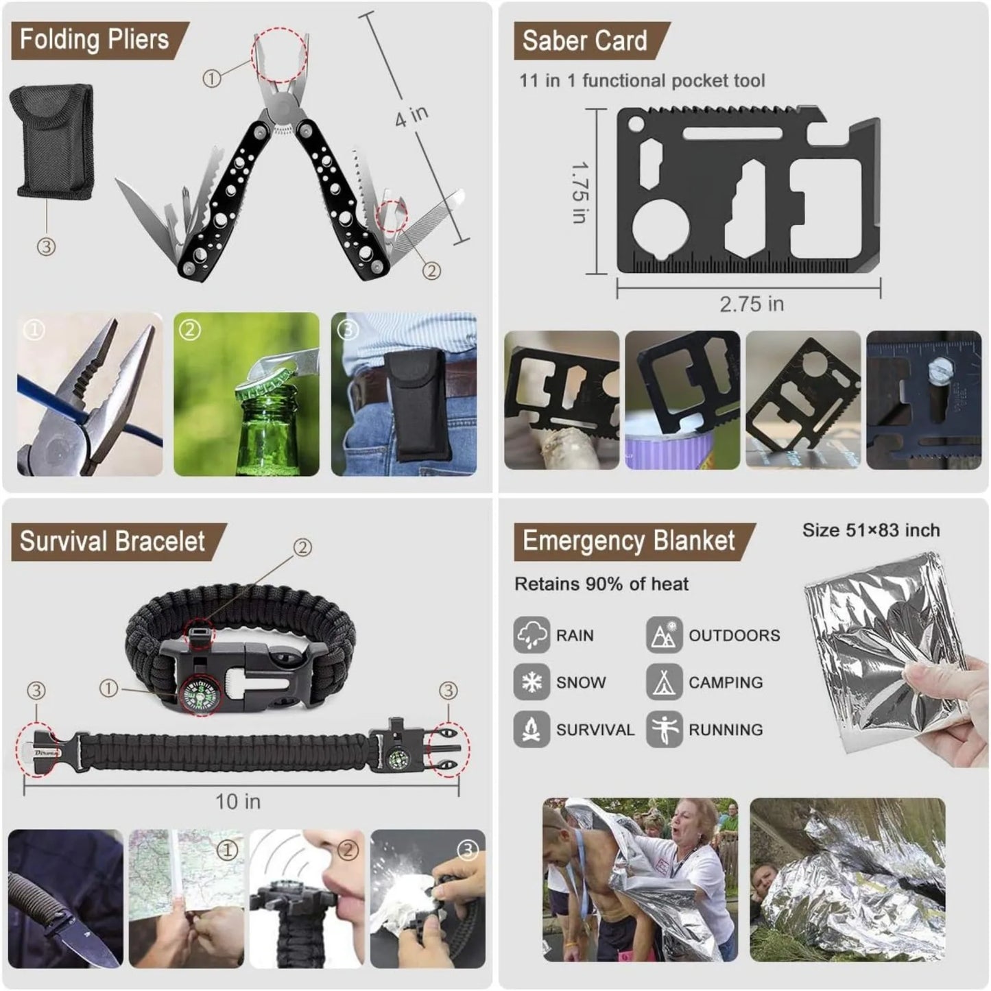 238Pcs Emergency Survival Kit With Tactical Molle Pouch And Tent