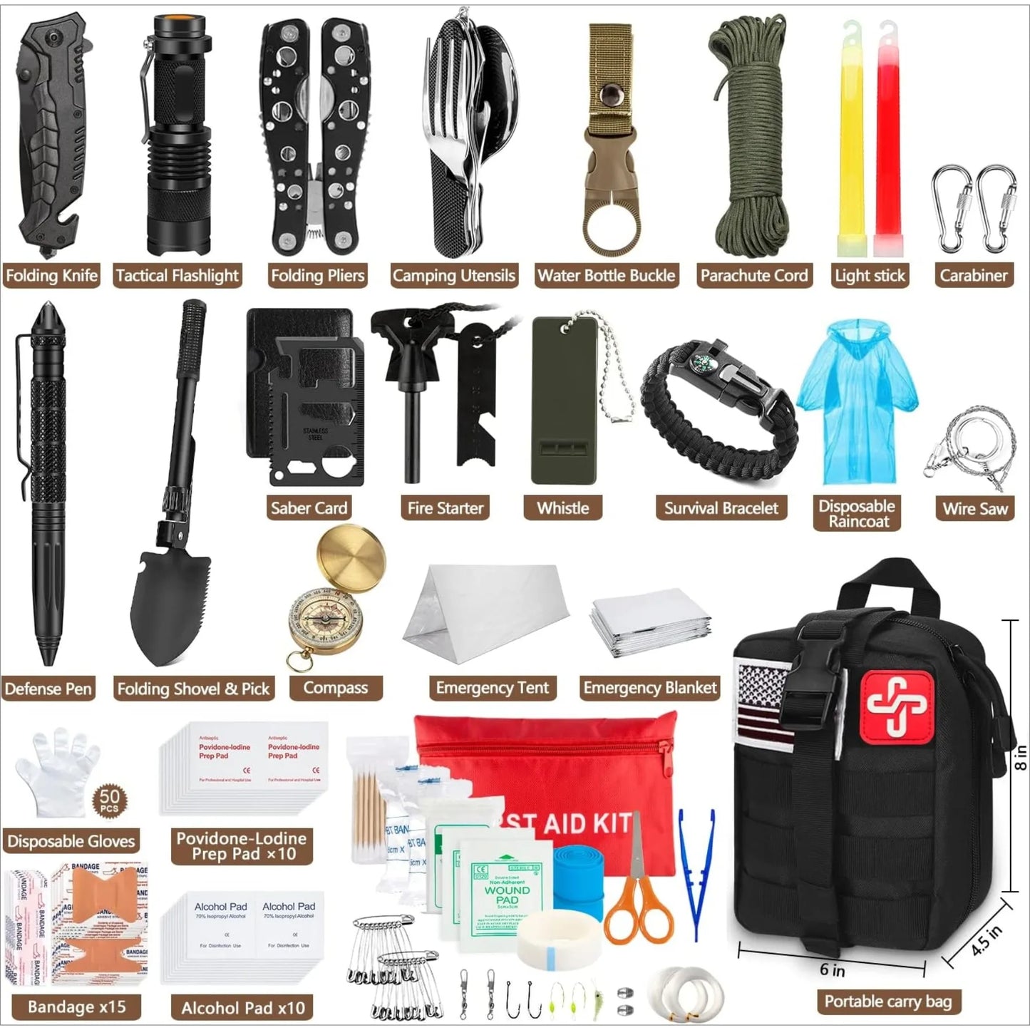 238Pcs Emergency Survival Kit With Tactical Molle Pouch And Tent