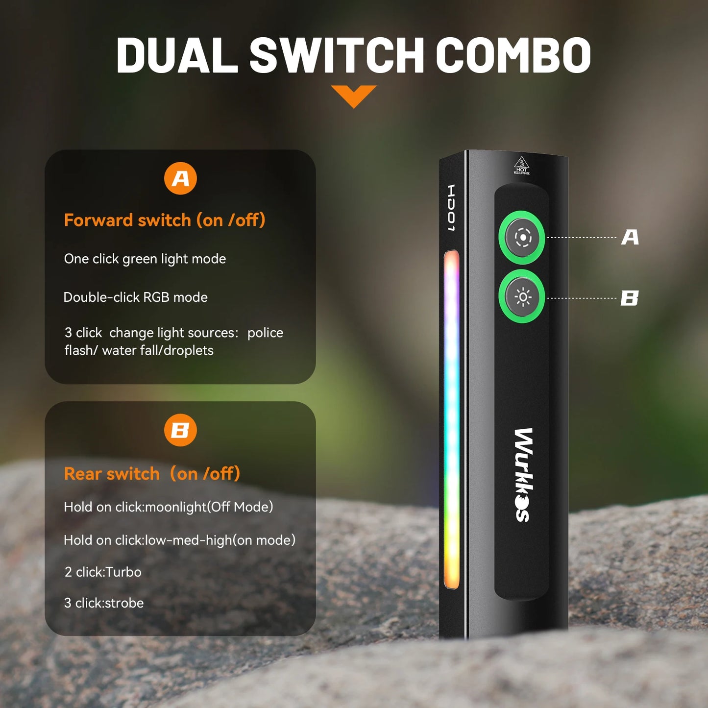 Wurkkos HD01 1200LM Multifunctional Flashlight IP65 RGB For Hiking
