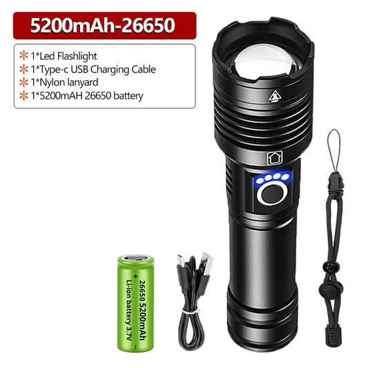 XHP200 High Power LED Flashlight USB Type C Rechargeable Waterproof