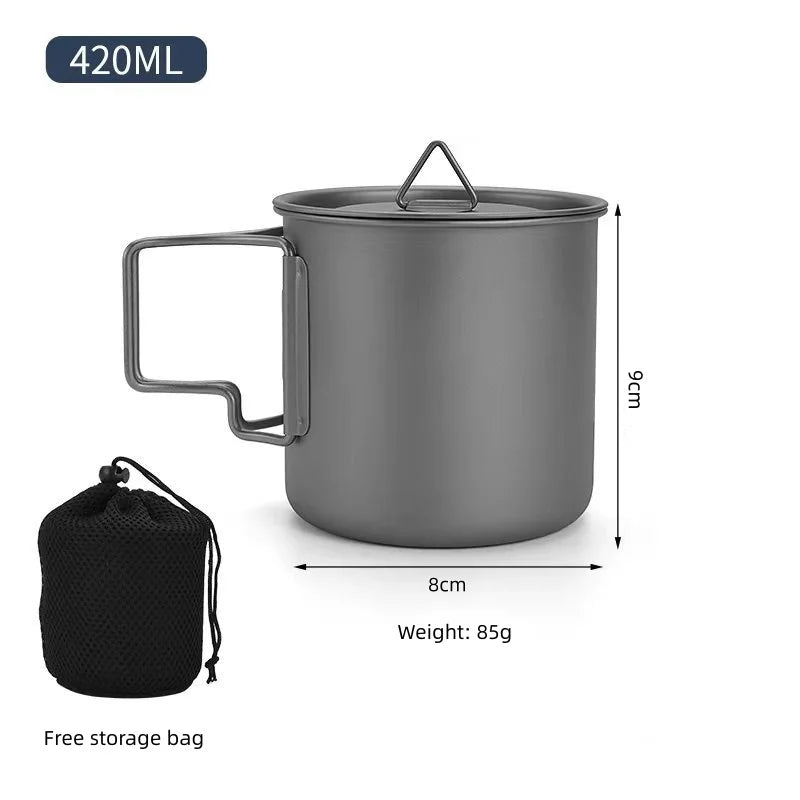 Titanium Camping Cookware Set With Folding Mug And Pot