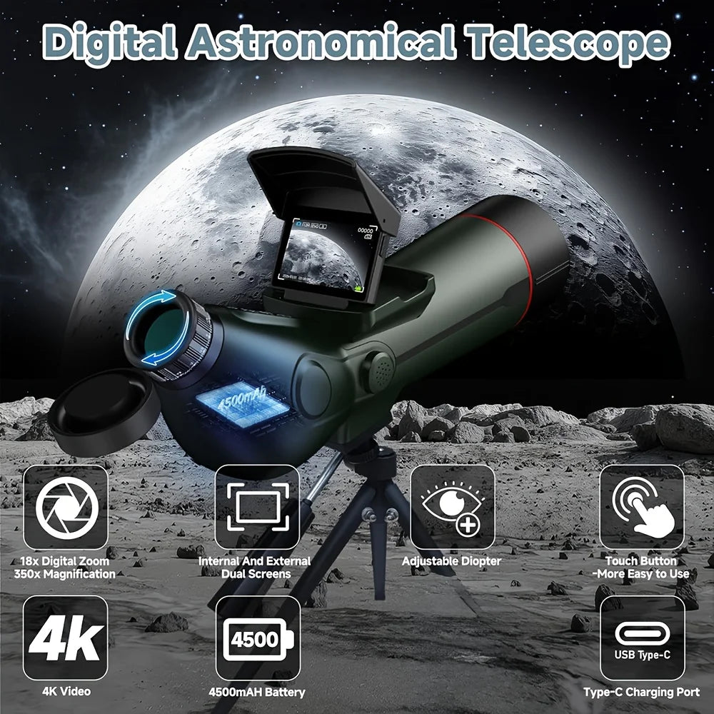 HrvzdvwEyepiece Digital Spotting Scope With 4K Screen And Tripod