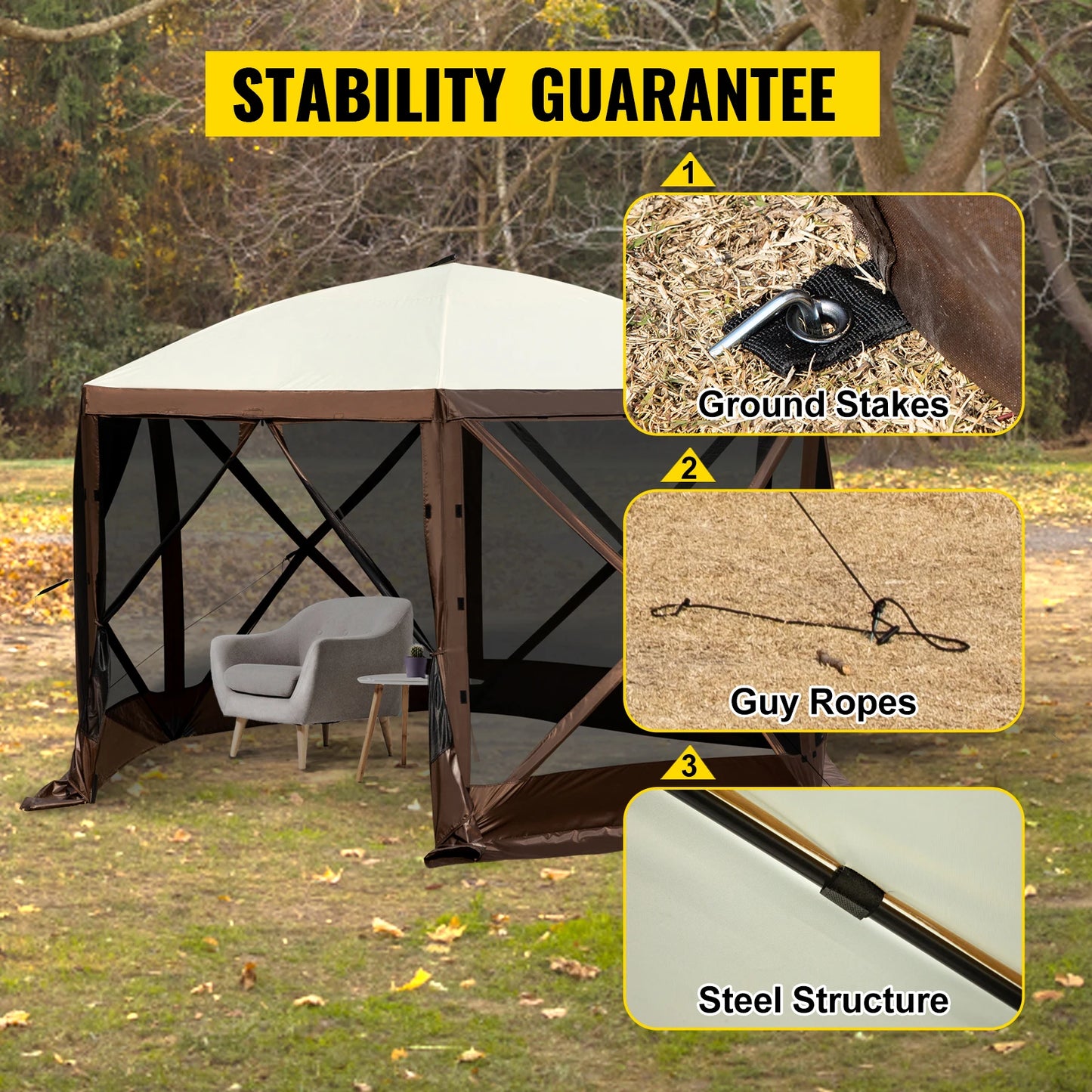 SucceBuy Pop Up Camping Gazebo Shelter 6 Sides Canopy