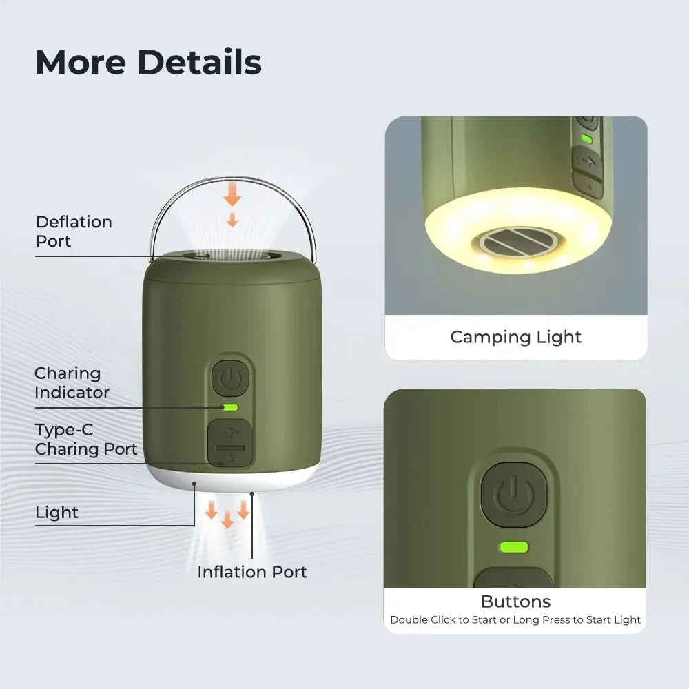 WESTTUNE Tiny Air Pump With Camping Lantern For Inflatable Mattress