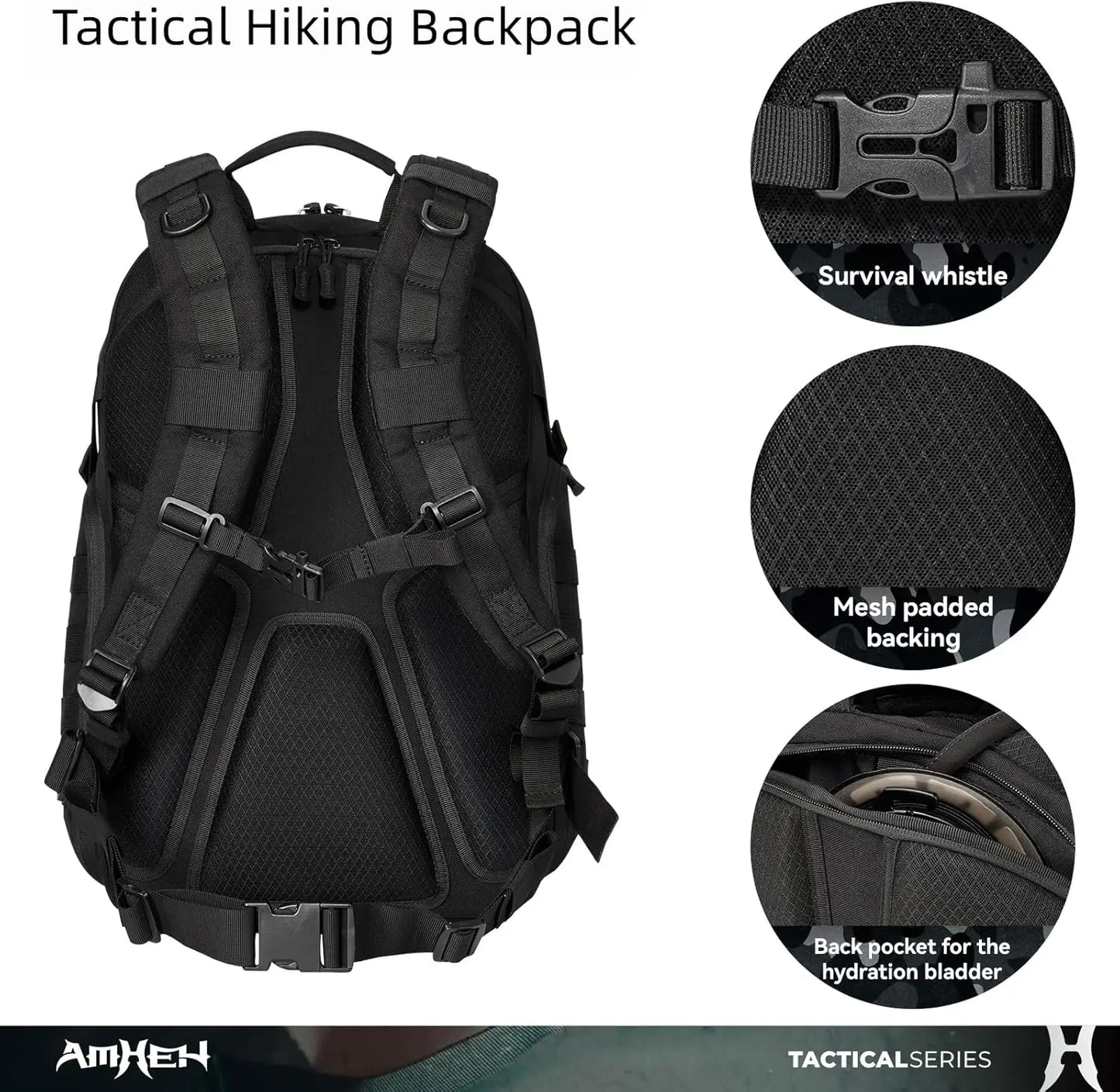32L Military Tactical Backpack - Rugged Molle Pack for 17' Laptop, Black