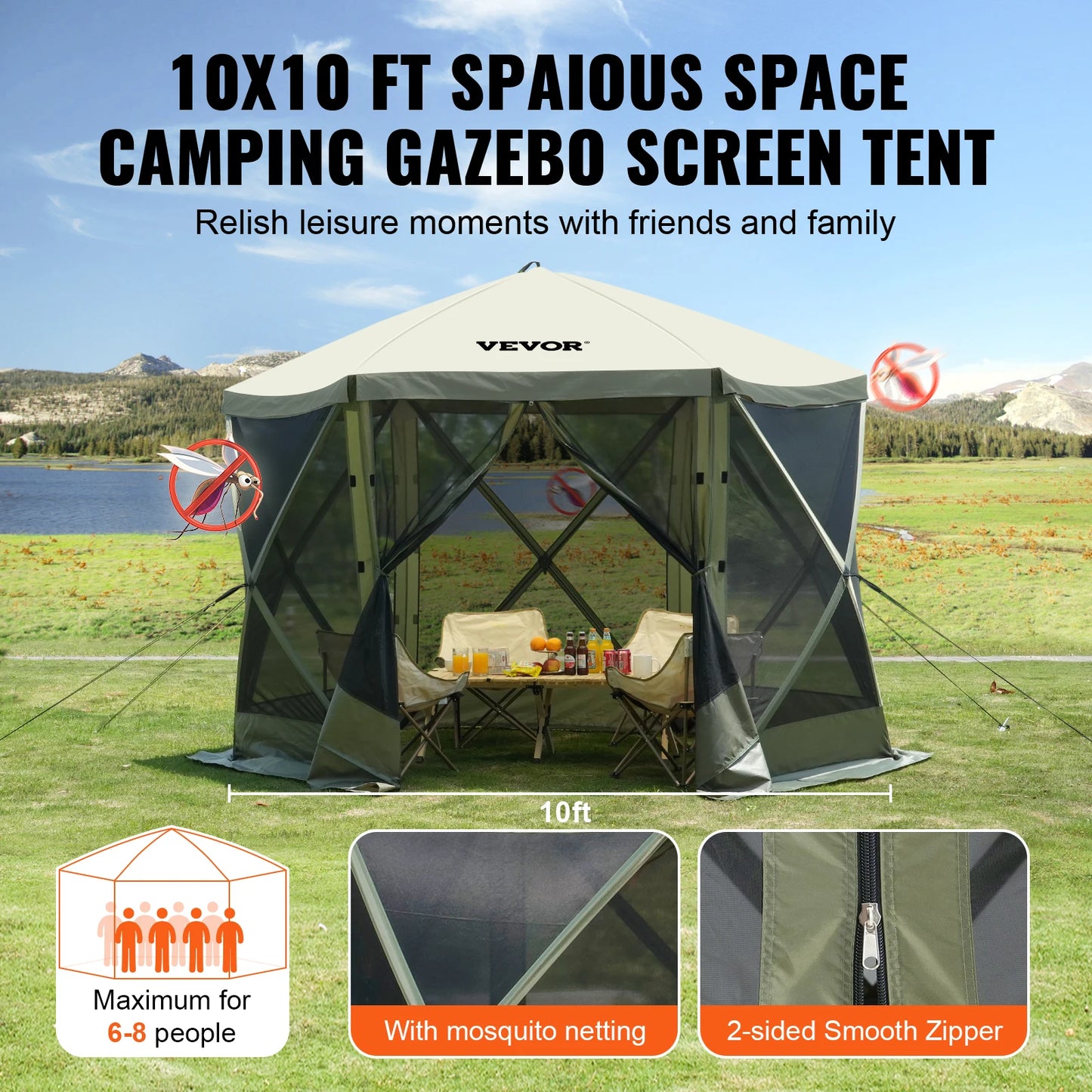 Pop Up Gazebo Tent With Wind Cloths Mesh Windows Privacy