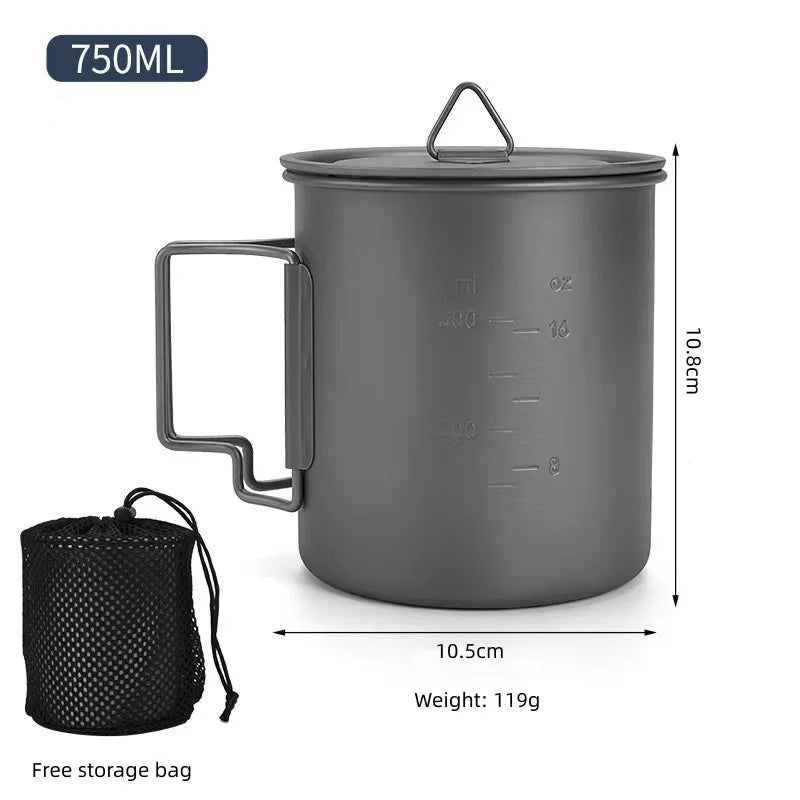 Titanium Camping Cookware Set With Folding Mug And Pot