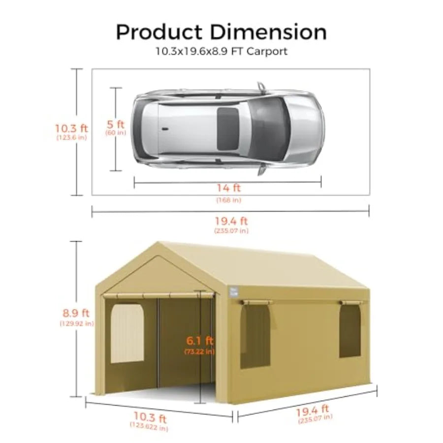 Portable Carport Canopy Shelter With Sidewalls And Roll Up Door