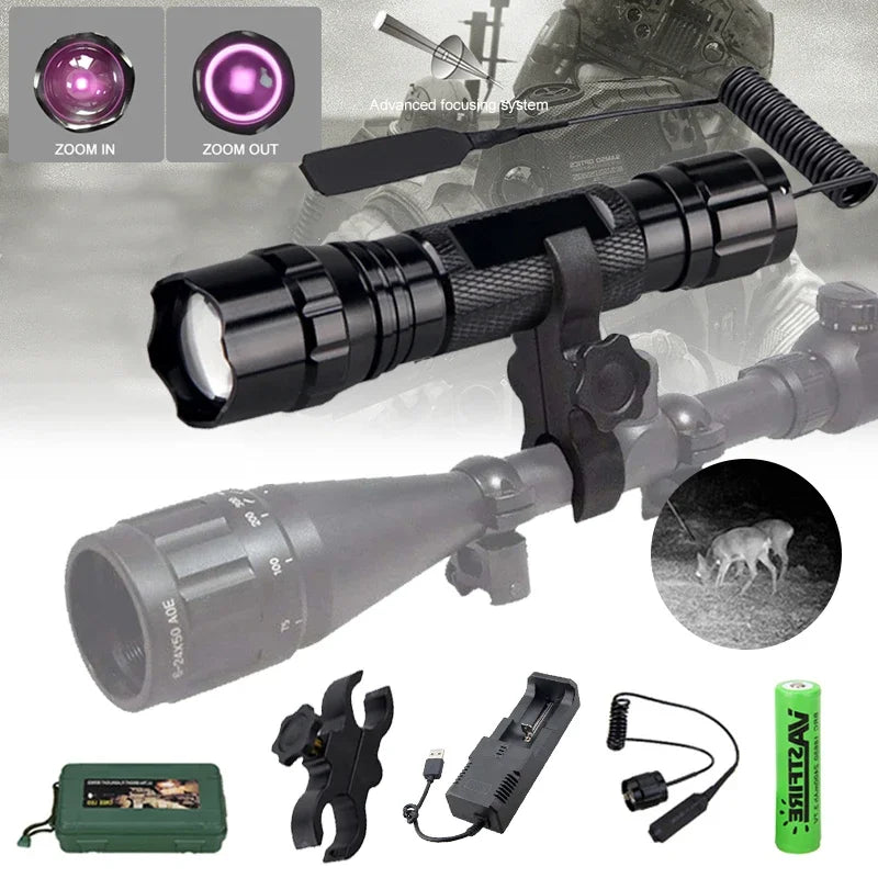 IR Flashlight 300-500m Zoomable 850nm LED Night Vision Torch