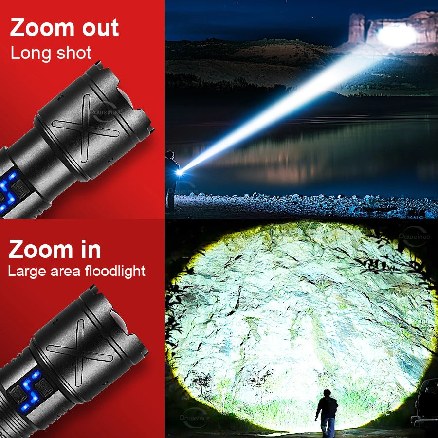 Ultra Bright LED Flashlight USB Rechargeable Zoom 6000M