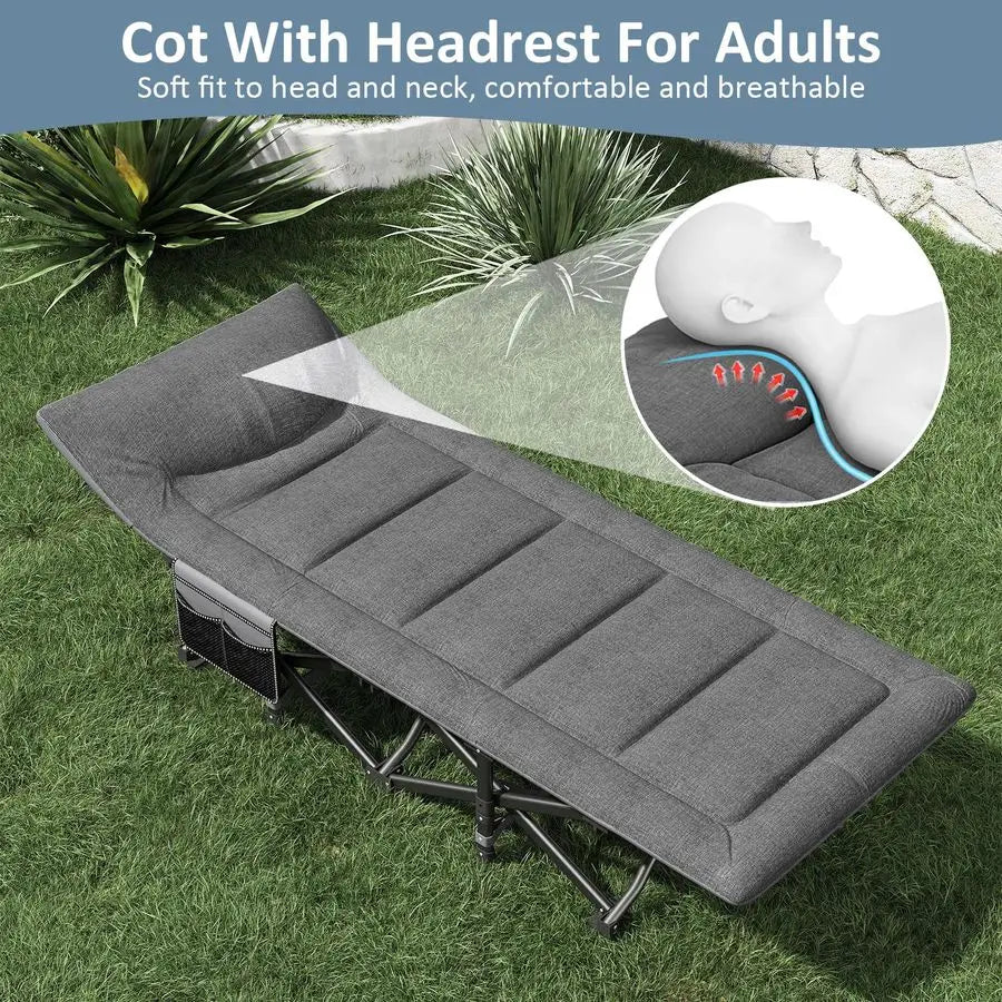 Foldable Camping Cot For Adults With Builtin Mattress And Pillow