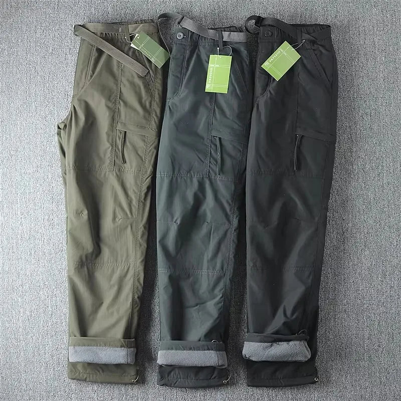 NONECN Men's Windproof Waterproof Fleece Lined Softshell Hiking Pants