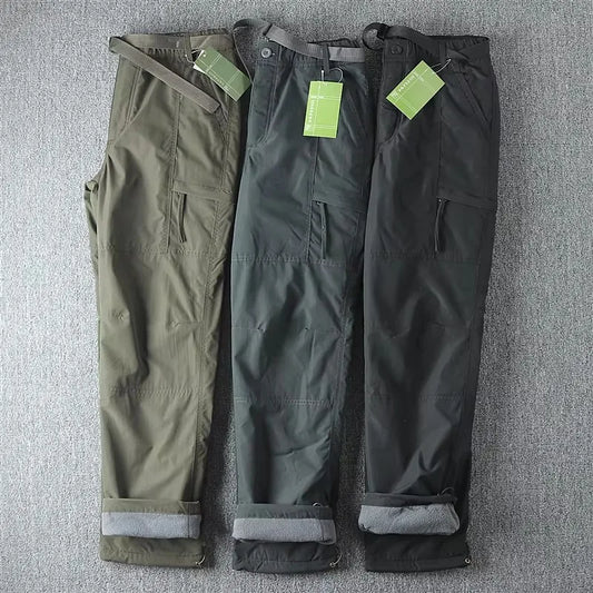 NONECN Men's Windproof Waterproof Fleece Lined Softshell Hiking Pants