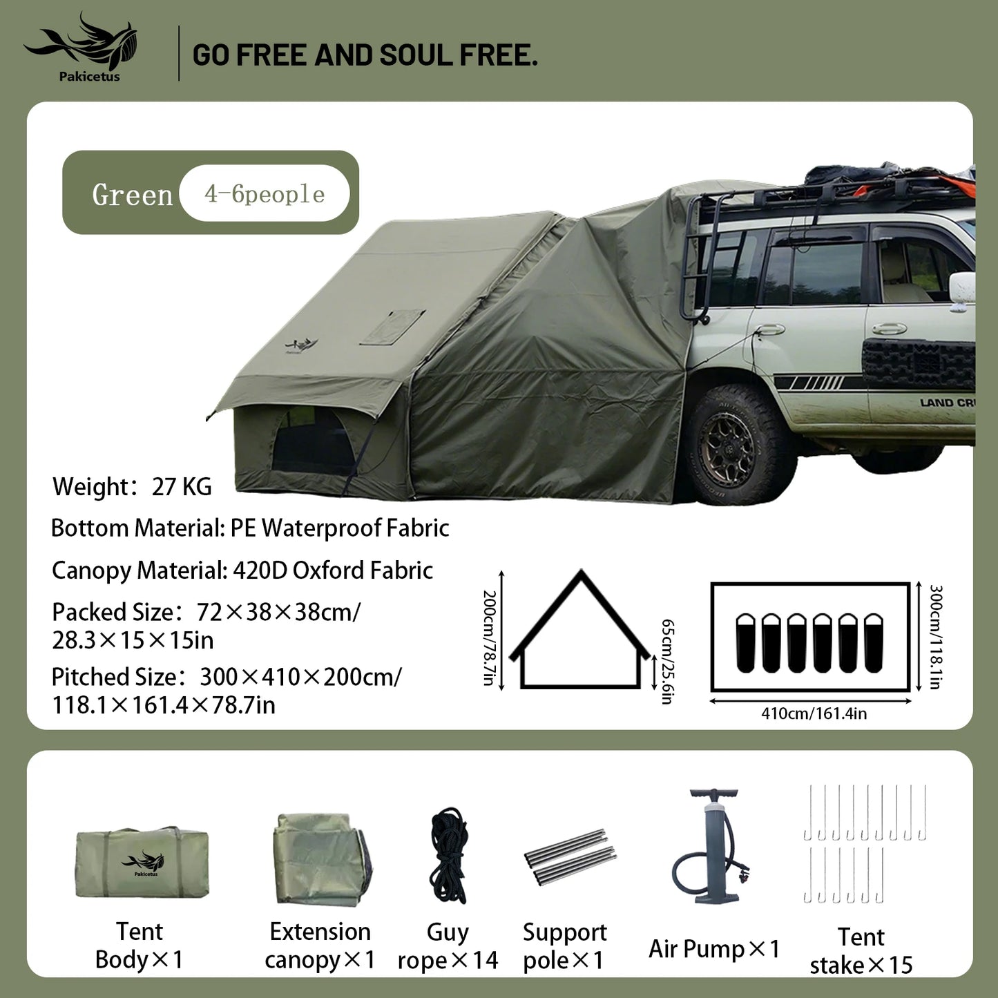 Pakicetus Inflatable Camping Tent With Skylight Two Bedroom