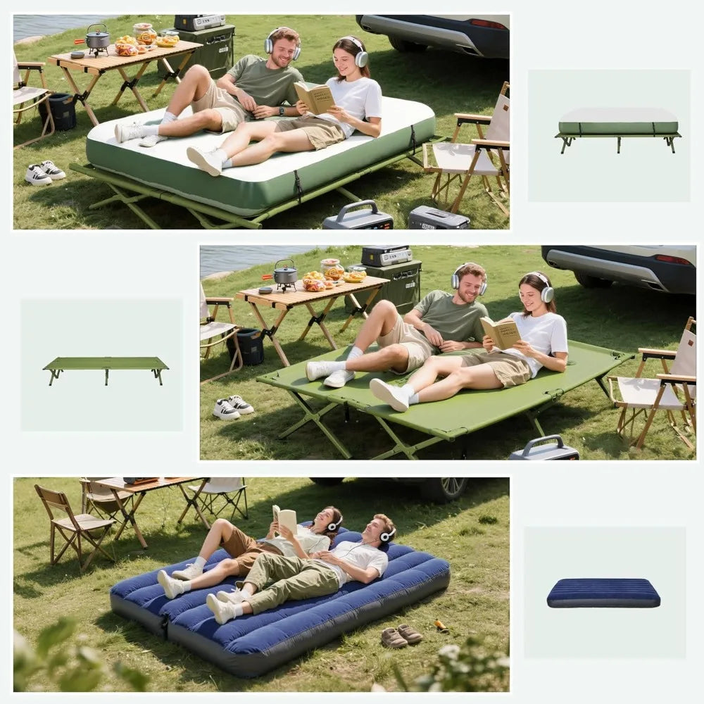 Elevated Camping Cot Portable Folding Air Mattress With Foot Pump