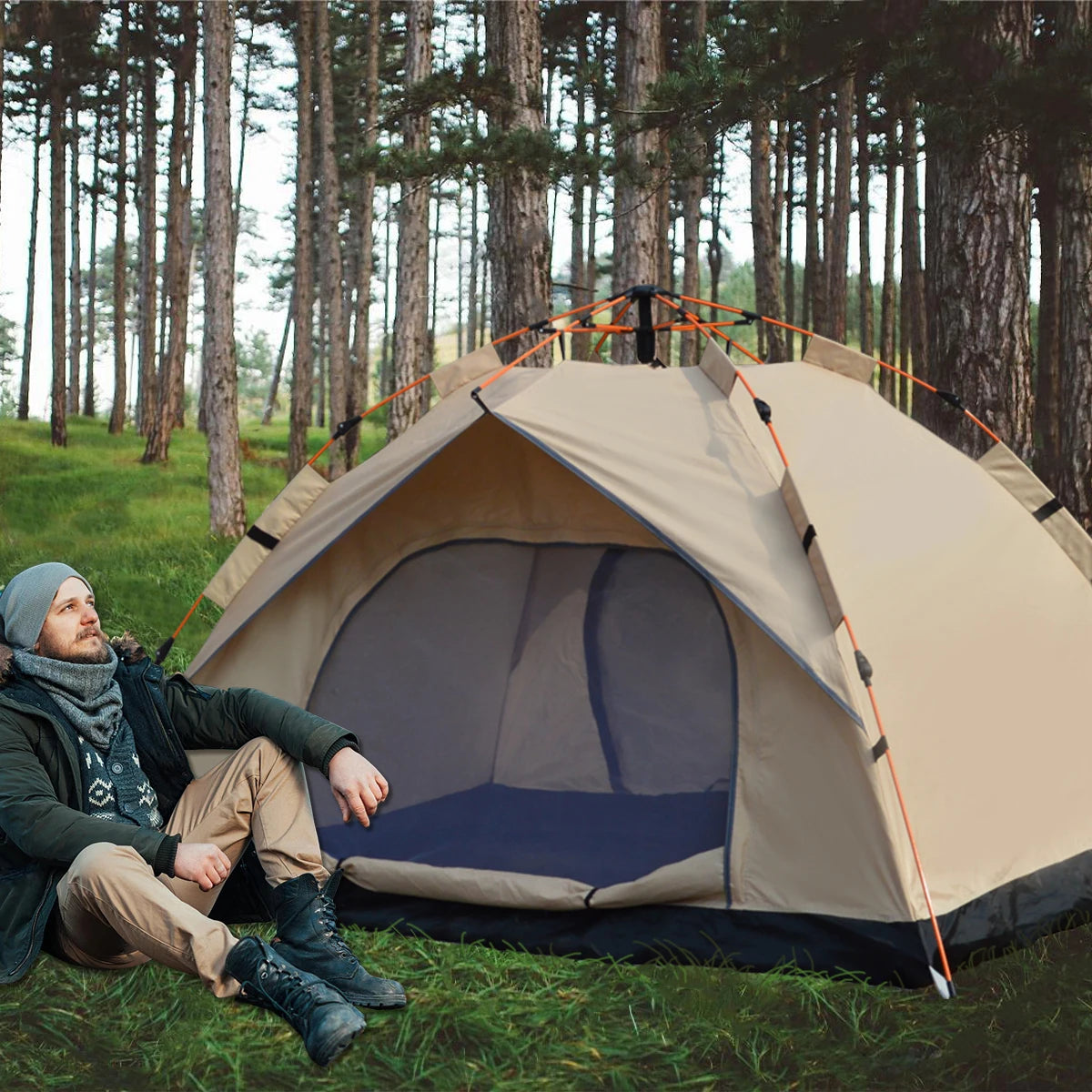 Pakicetus Outdoor Automatic Quick Opening Rainproof Tent With Two Doors