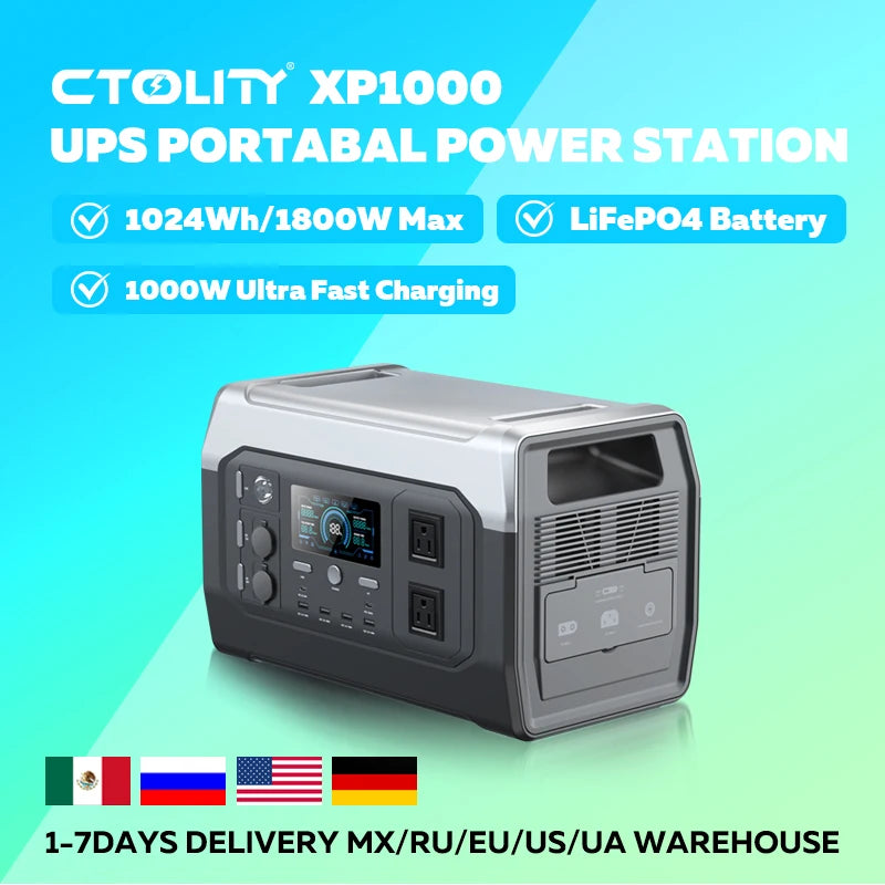 CTOLITY XP1000 1800W Portable Solar Generator With 1024Wh LiFePO4 Battery