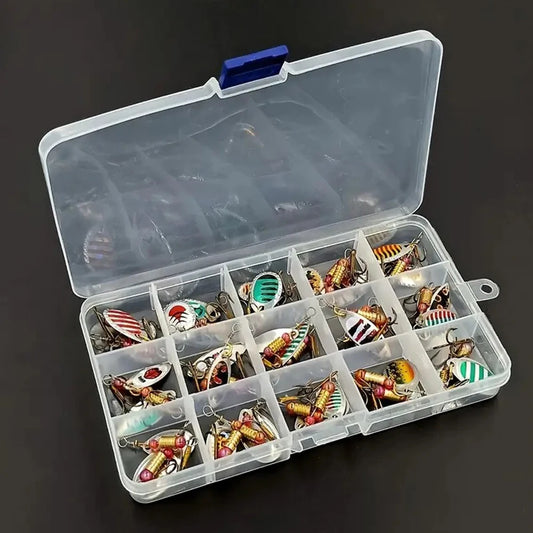 JOCESTYLE Metal Spoon Spinner Lure 30pcs Treble Hooks Freshwater Saltwater