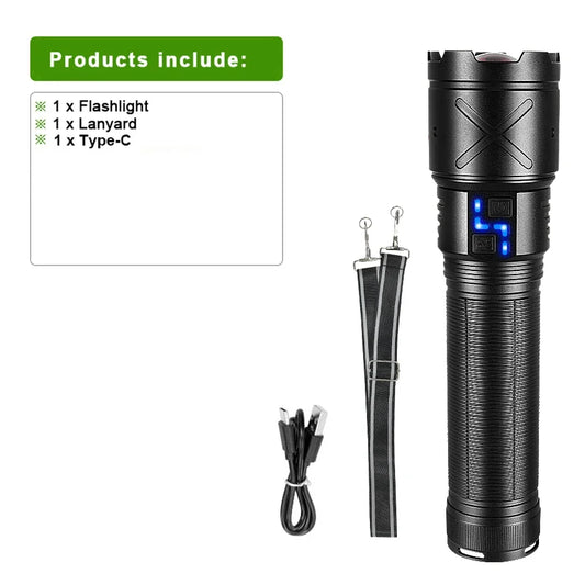 Ultra Bright LED Flashlight USB Rechargeable Zoom 6000M