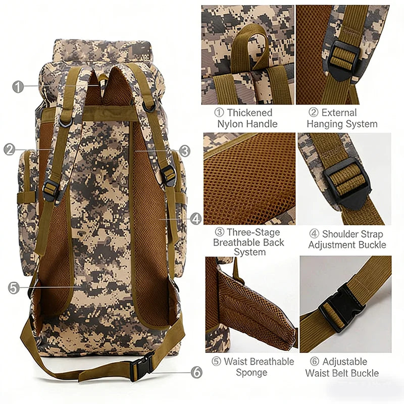 NONECN Tactical Backpack Large Capacity For Hiking Travel Waterproof