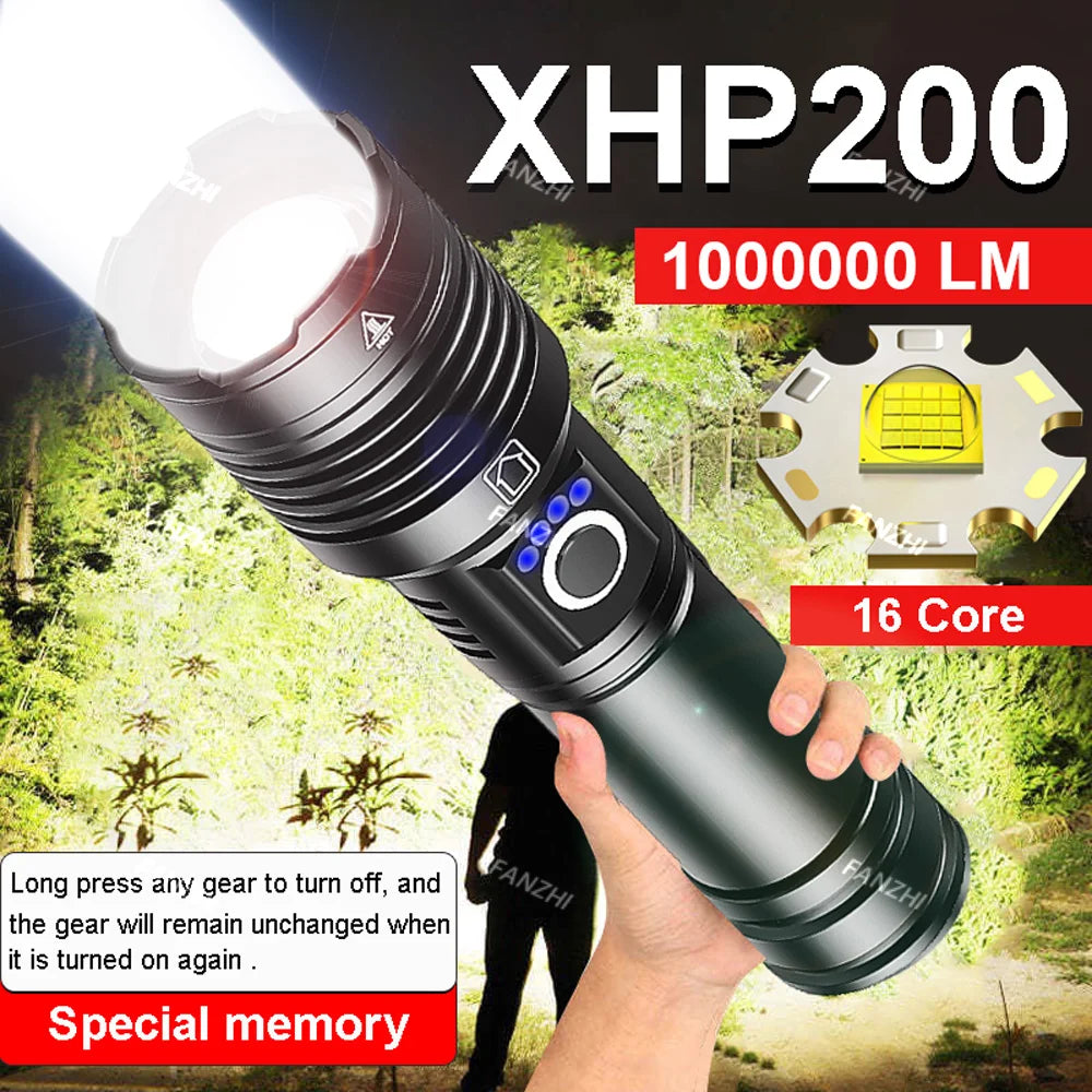 XHP200 High Power LED Flashlight USB Type C Rechargeable Waterproof
