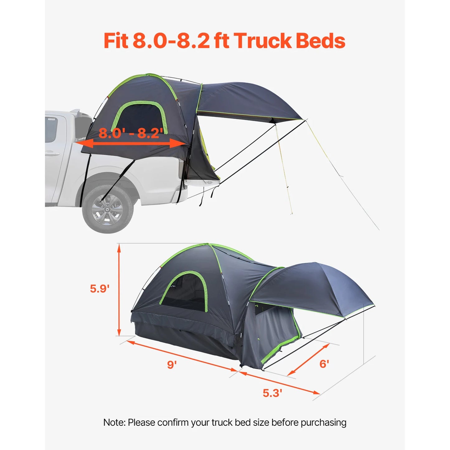 SucceBuy Pickup Truck Tent With Waterproof PU2000 And Awning