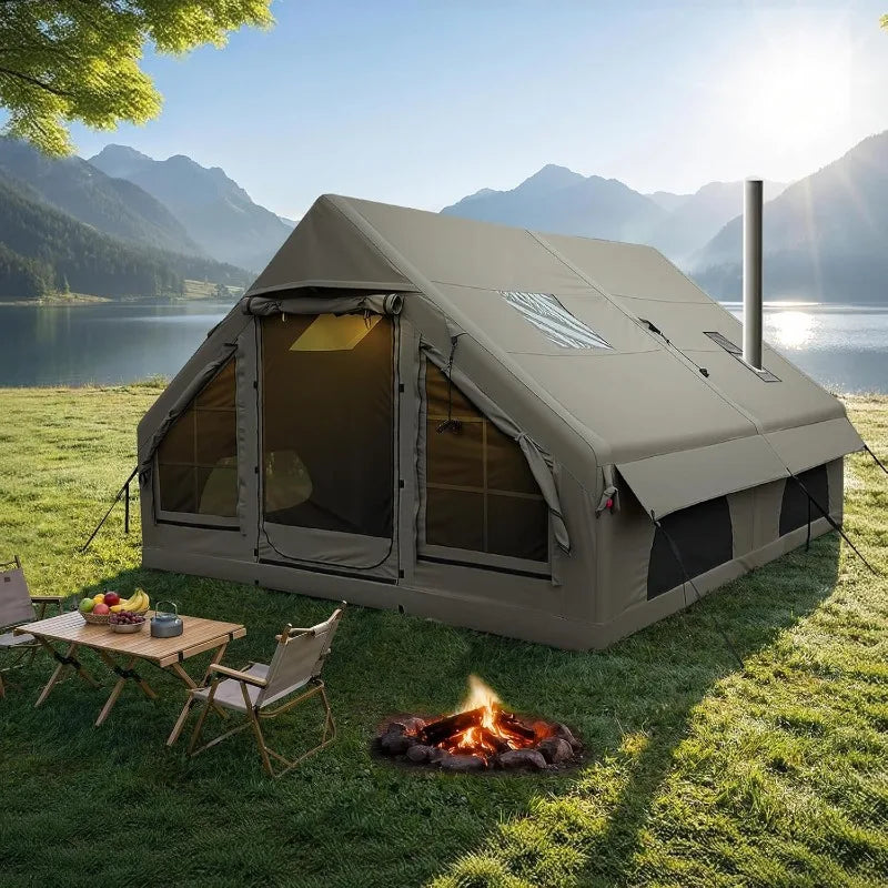 Inflatable Camping Tent With Wind Resistant Built In Stove Jack