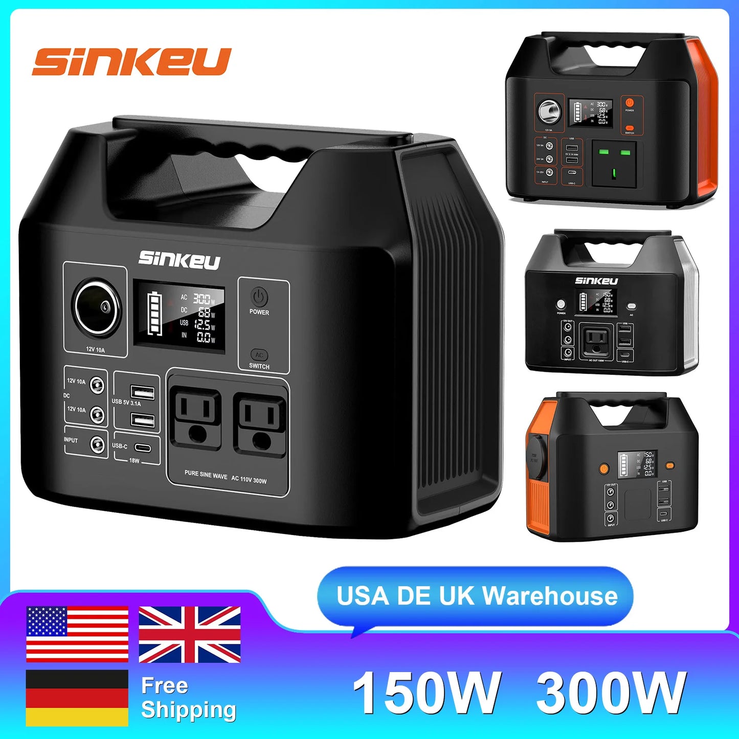 SinKeu Portable Power Station 300W Solar Generator LiFePO4 RV
