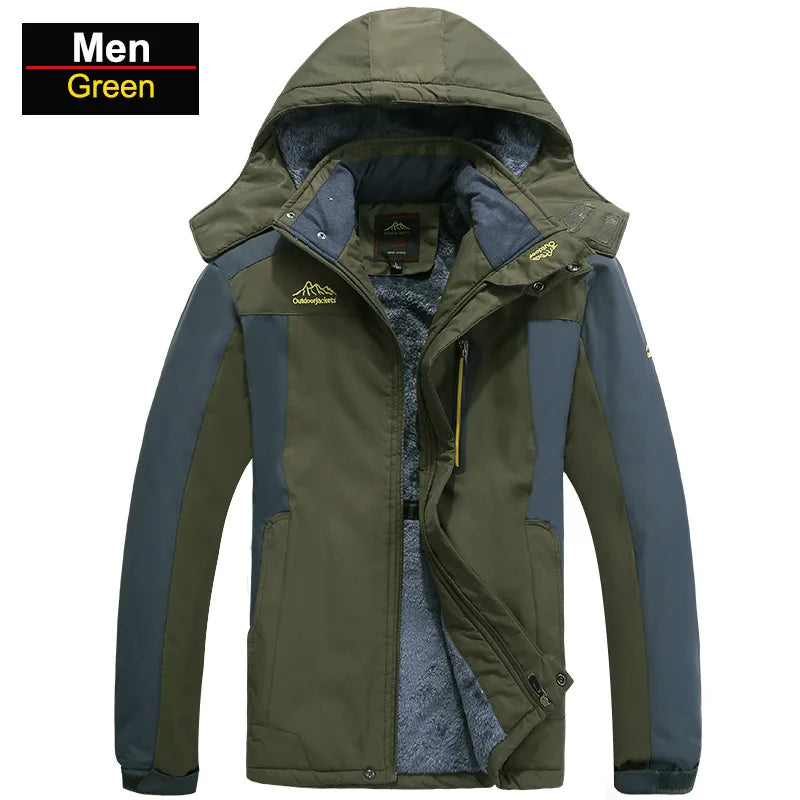 CHRLCK Waterproof Hiking Jacket For Men Windproof Velvet Warm