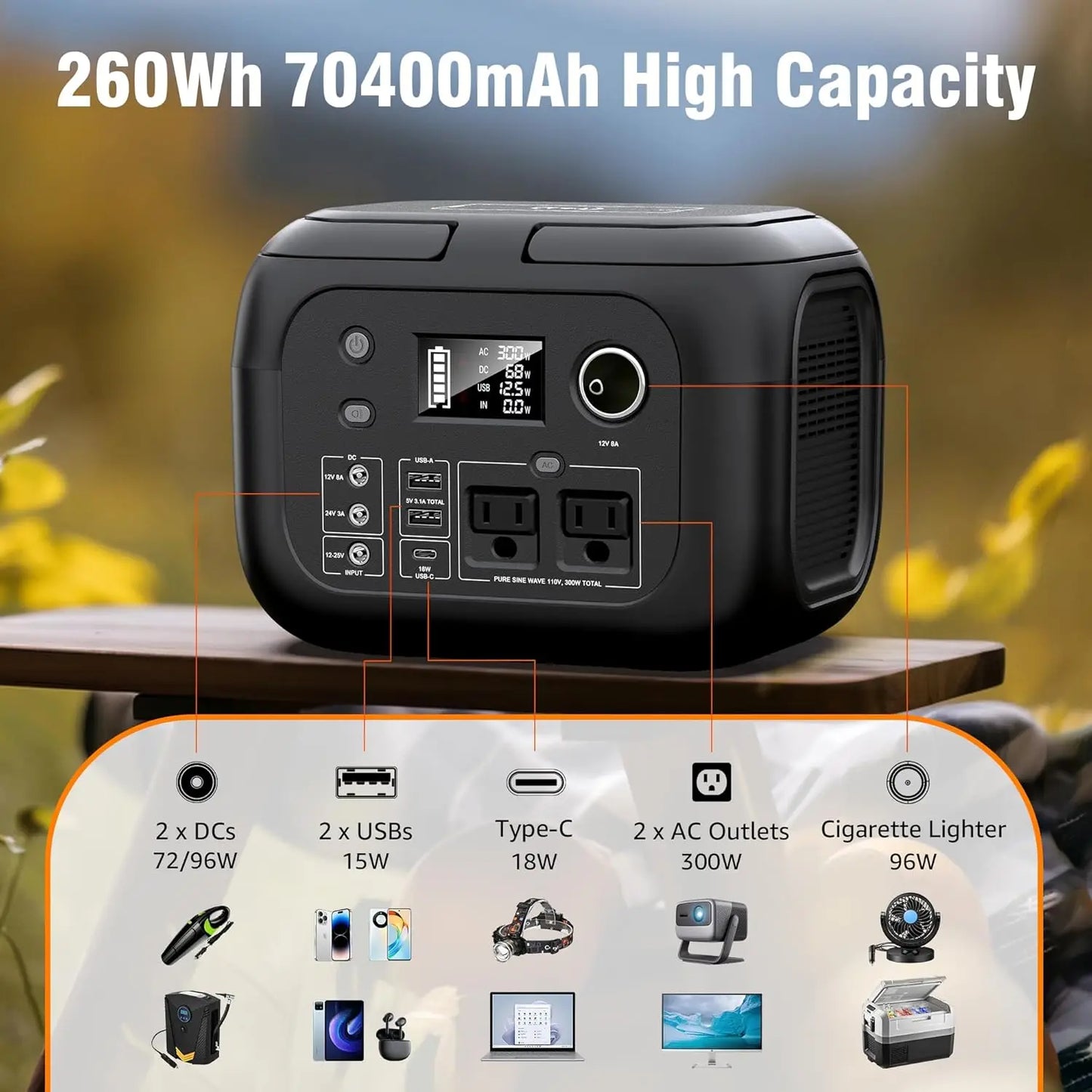 SinKeu 300W 260Wh Portable Power Station With 40W Solar